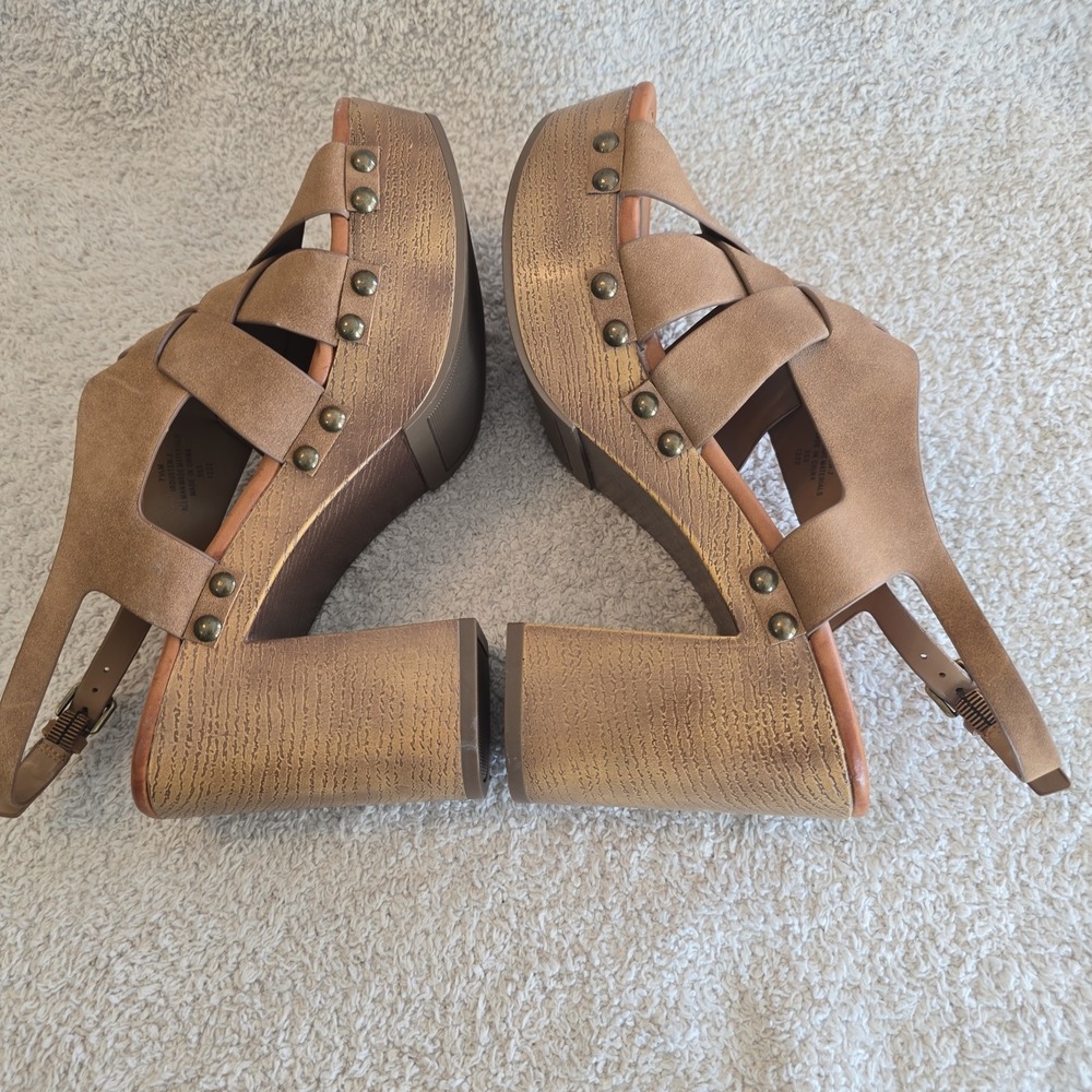 Indigo Rd Platform Heel Sandals Criss-cross Straps Brown Size 7.5 - Picture 9 of 13